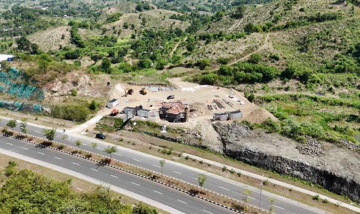 The Mandalika display villa viewed from the adjacent road, May 2026